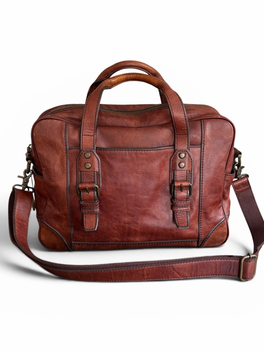 Fossil Chestnut Brown Leather Laptop Bag with Shoulder Strap - Picture 3 of 16